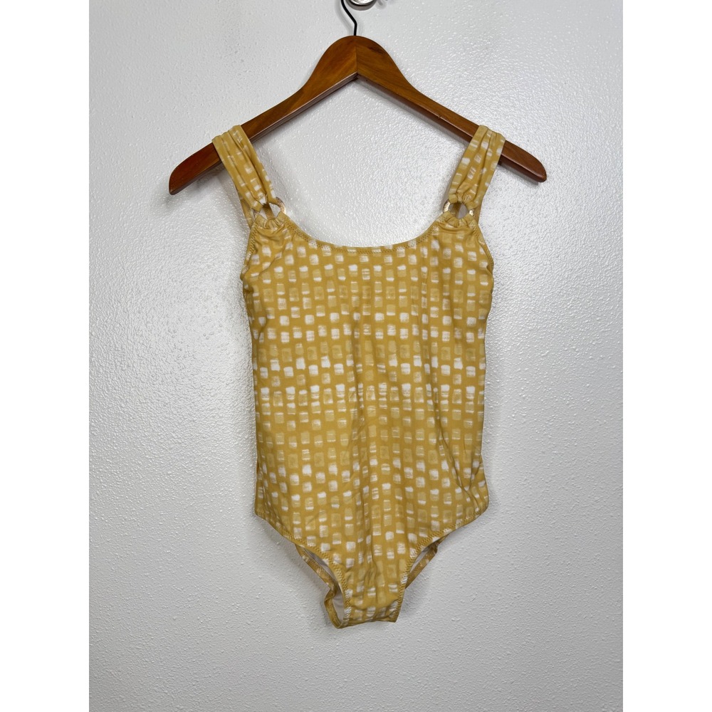Zingara Women Mustard Yellow White Geometric One Piece Swimsuit Size 4 NWT